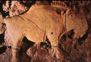 Clay image of a bison modelled in high relief