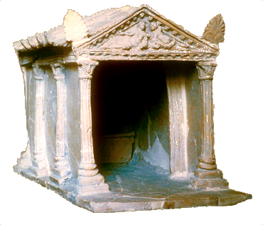 A small clay model of an Etruscan temple